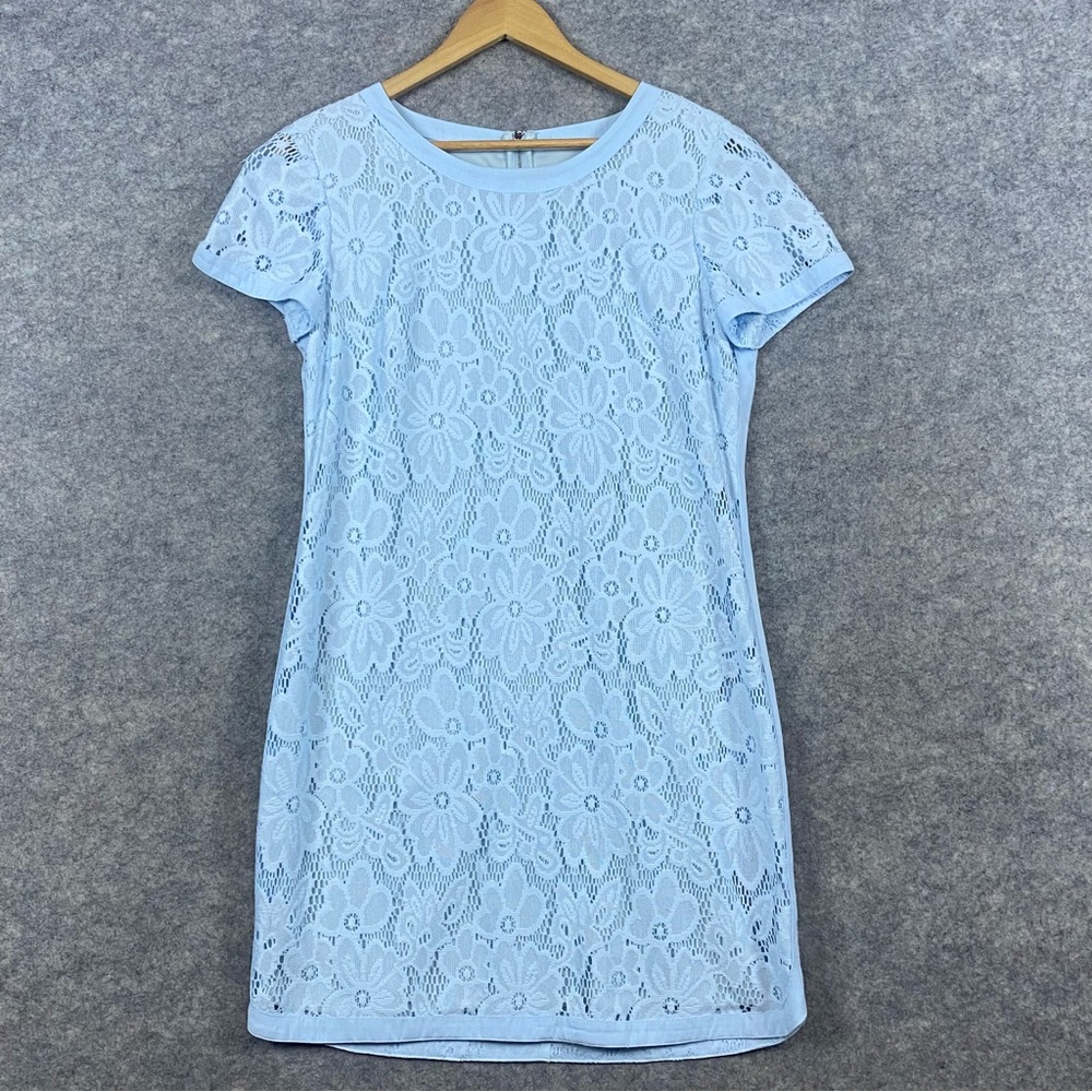 Donna Morgan Gigi Floral Lace Shift Dress Sz 10 Light Blue‎ Romantic Cottagecore